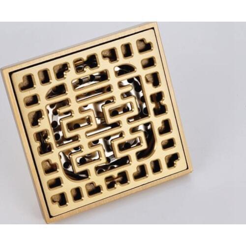 1pc Bathroom Brass Square Double Happiness Gold Deodorant T-type Floor Drain