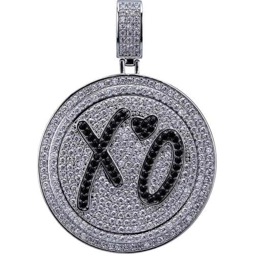 Copper Cubic Zircon Hip Hop Jewelry XO Pendant Necklace Stainless Steel Chain Iced Out Chain Rotatable Spinner Pendants