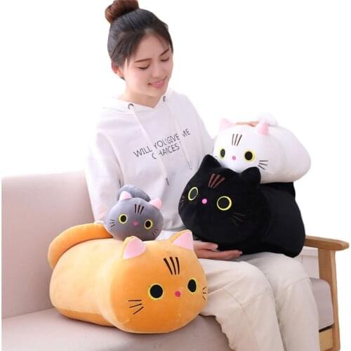 25cm 35cm 50cm Cat White Black Brown Stuffed Animal Cat Throw Pillow Ren Soft Plush Doll Toy