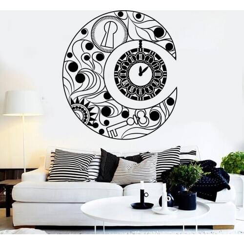 Moon Symbol Clock Wall Decal Crescent Dream Good Night Bedroom Art Home Design Decor Vinyl Window Stickers Retro Mural S1350