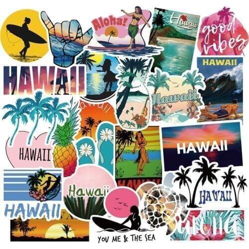 50PCS Outdoor Hawaii Surfing Stickers Summer Sports Tropical Beach Surfing Waterproof Surfboard Car Skateboard Laptop Sticker