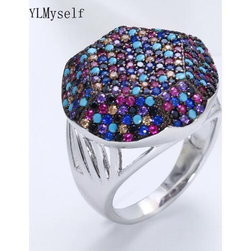 Real sterling silver ring 925 Gorgeous multi colorful cubic zirconia jewellery crystal luxury silver jewelry women fashion
