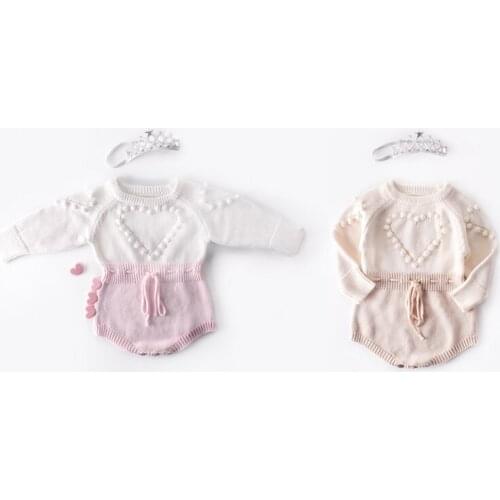 New Fashion Winter Baby Girl Romper Knitting Long Sleeve Warm Lovely Heart Jumpsuit Autumn For 3-24M Baby Girl Rompers