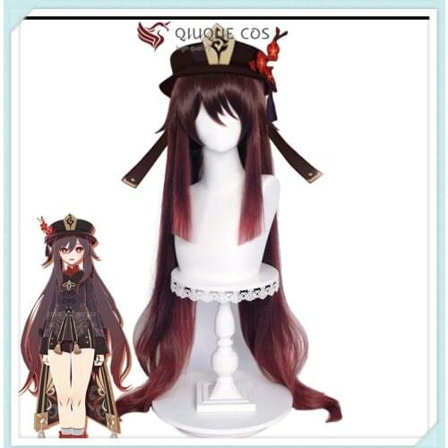 High Quality Genshin Impact HuTao Cosplay Women 110cm Long Wig Brown Wig Cosplay Anime Cosplay Wigs Heat Resistant Synthetic Wig