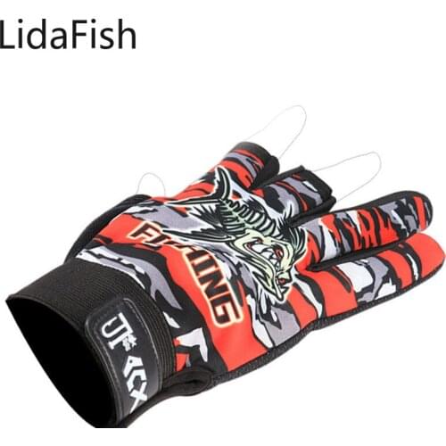 Lidafish 1 Pair Fishing Gloves Men Anti-slip 3 Cut Finger Anti-Slip Outdoor Fishing Sports Gloves Fish Equipment