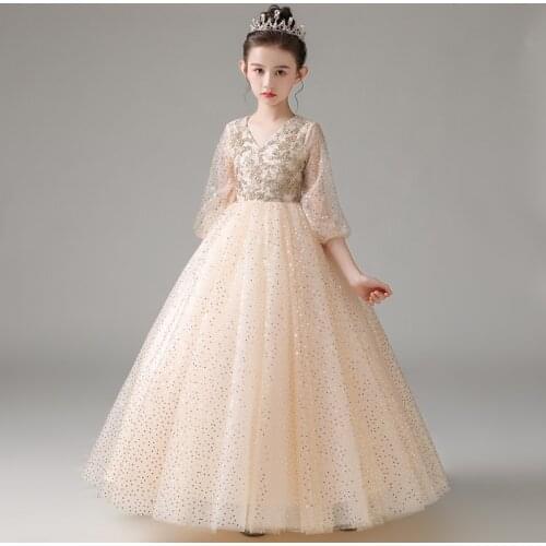 Teenage Kids Dresses For Party Wedding Dress Sequins Pageant Gown Girls Princess longo Dress for Girl Toddler Children Clothing