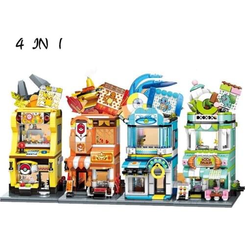Pokemon animation building blocks water arrow turtle Pikachu fire dragon frog seed Street view jigsaw puzzle children toy gift