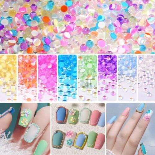 About 1440pc Mixed Size Nail Mermaid Beads Super Glitter AB Half Round Crystal Beads DIY Flatback 3D Candy Colors Nail Art Decor