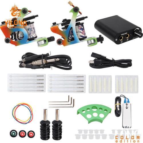 Premium Tattoo Machine Kit Set 2 Coils Guns Pigment Sets Power Tattoo Beginner Grips Kits Permanent Makeup Tattoo tools