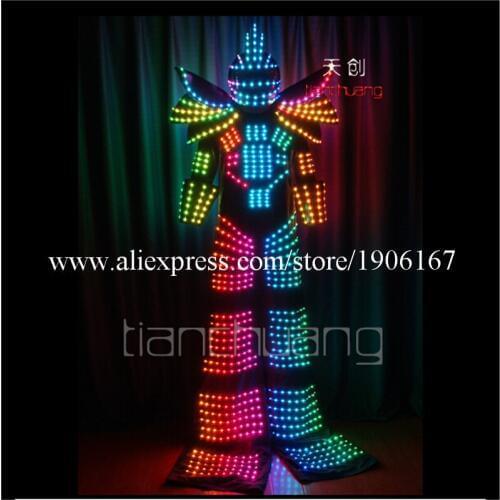Programmable LED Luminous Stilt Walkers Tron Robot Suit Costumes Full Color Led Light Up Stage Performance Props Led Clothes