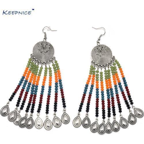 Handmade Ethnic Gypsy Party Jewelry Crystal Chandelier Earrings Crystal Beads Tassel Dangle Science Earrings