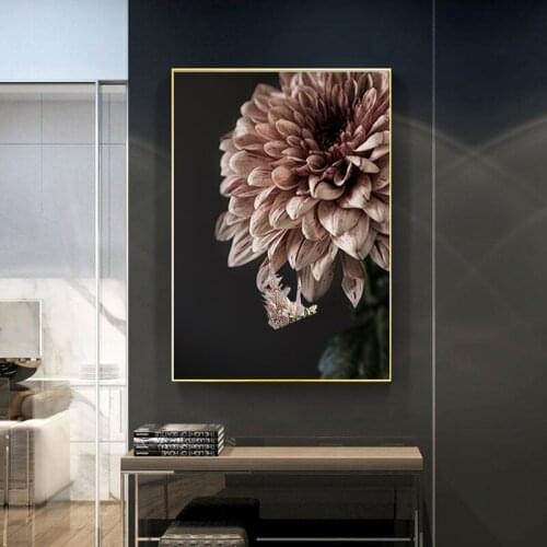 Self-adhesive Wall Stickers Pink Dahlia Floral Pictures Painting Wall Art Posters Print Home Decor Wallpapers Room Decoration