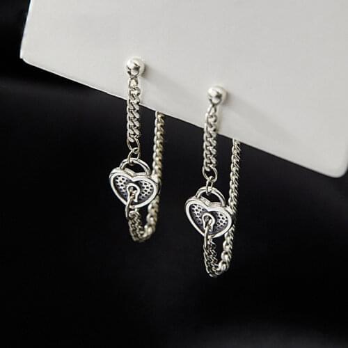 Tassels Heart-Shaped Earrings for Women Retro Style Heart Earring Lock Chain Earring for Female Hip Hop Tassel Jewelry M4