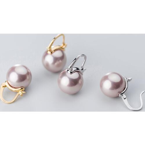 MloveAcc 925 Sterling Silver Champagne Color Round Pearl Hoop Earrings Women Authentic Silver Jewelry Brincos