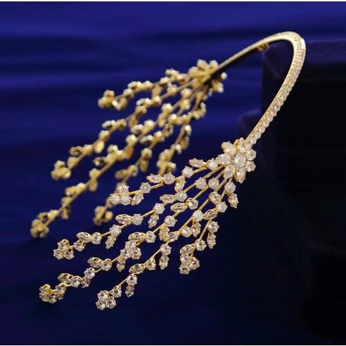 Simples Leaves Clear Zircon Wedding Tiaras Hairbands Crystal Brides Hair Accessories Evening Hair Jewelry Birthday Gifts