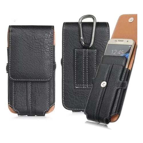 Universal Leather Mobile Phone Bag Outdoor Traval Bag for Male CellPhone Pouch Vertical Package Belt Waist Bag Card Holster Man