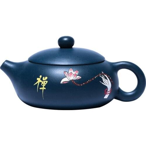 Yixing Purple Clay Teapot Handmade Yixing Raw Ore Azure Mud Zen Lotus Flat Xishi Teapot Kung Fu Tea Set Household Teapot