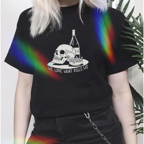 Summer Devil Gothic T-shirt Skull Letter Print Harajuku Ulzzang Punk Casual Streetwear Fashion Chic Cute Fun Vintage Women Tops