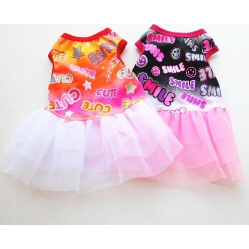 Printed Glitter Dog Clothing Pet Dog Evening Dress Formal Clothes Tutu Shirts Sweet Cute Dog Mesh Elegant Skirt Sundress Clothes