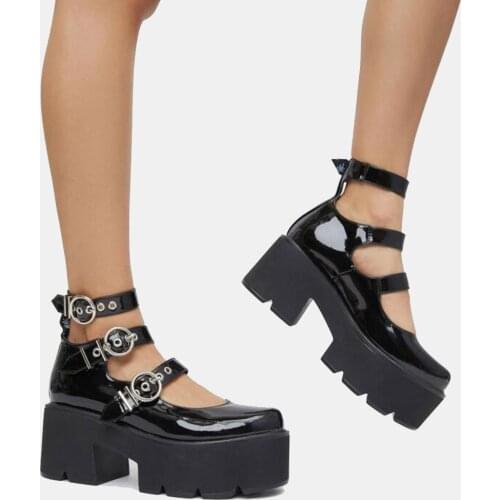 INS HOT For Dropship Fashion Sweet Lolita Style Gothic Cosplay Chunky Platform Square Heels Mary Janes Shoes Woman Big Size 43