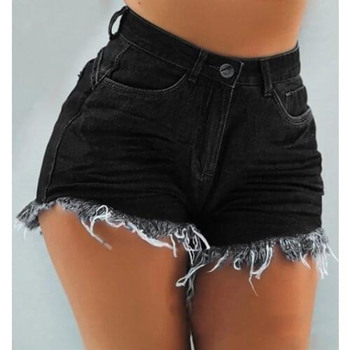 Womens Casual Fashion High Waist Skinny Sexy Tassel Hole Denim Shorts Jeans Lady Summer Clothing Streetwear Pantalones De Mujer