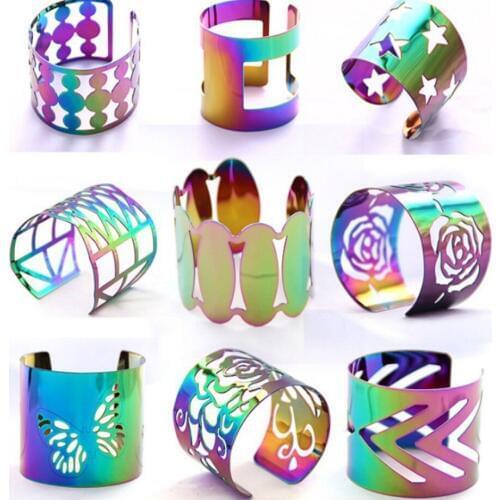Rainbow Plated Color Hollowed Women`s Fashion Cuff Bangle