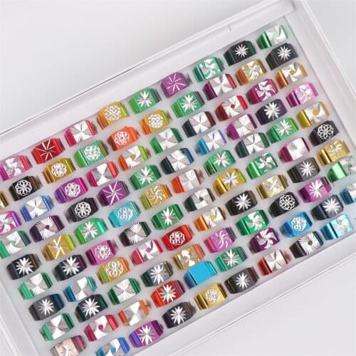 Womes Fashion 100pcs/Lot Square Geometric Pattern Aluminum Jewelry Rings Size 17mm to 19mm
