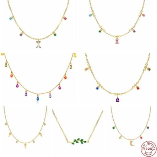 CANNER 100% S925 Sterling Silver Multilayer Chain Necklace Colorful Waterdrop Zircon Pendant Necklaces For Lovers' Wedding Gift
