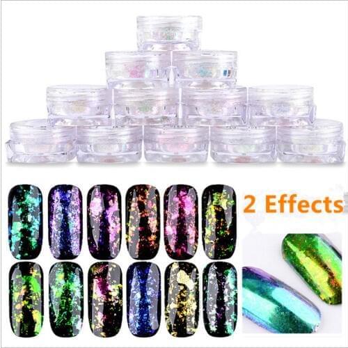 1Box Charms 3D Nail Art UV Gel Acrylic Flakes Magic Mirror Powder Manicure Decorations Supplies Glitter Dust