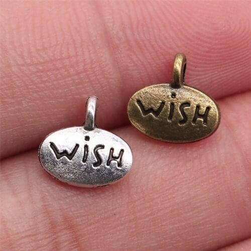 10pcs 10x10mm Antique Silver Color Antique Bronze Wish Tag Charms Wish Charms For Jewelry Making Double Sided Wish Charm