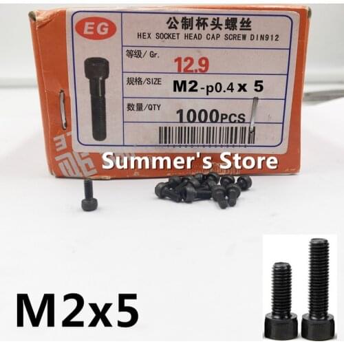 100pcs/lot DIN912 M2 Alloy Steel Screw Hex Socket Head Cap Screw M2*5mm black screw bolts M2 screw 5mm