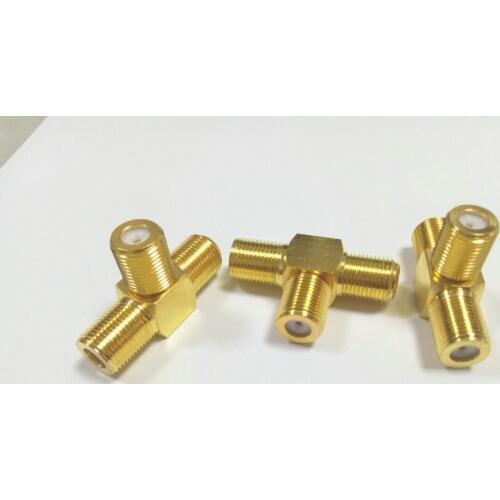 20pcs brass F TV jack TO 2 x F TV jack T Splitter COAXIAL adapter New
