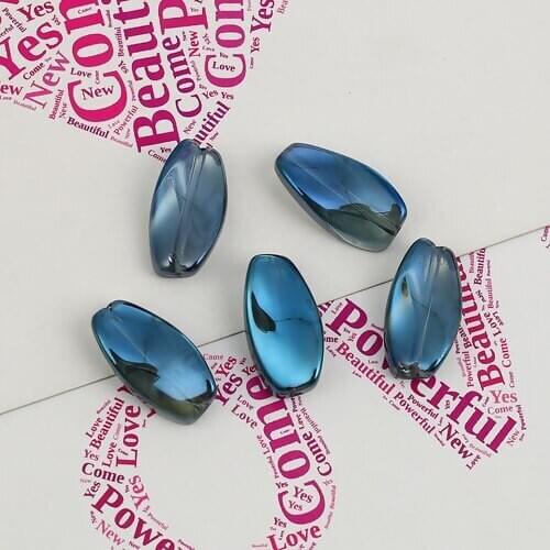 20 PCs Glass AB Rainbow Color Aurora Borealis Beads Twist Gunmetal & Fuchsia Two Color Oval Pattern About 17mm x 9mm