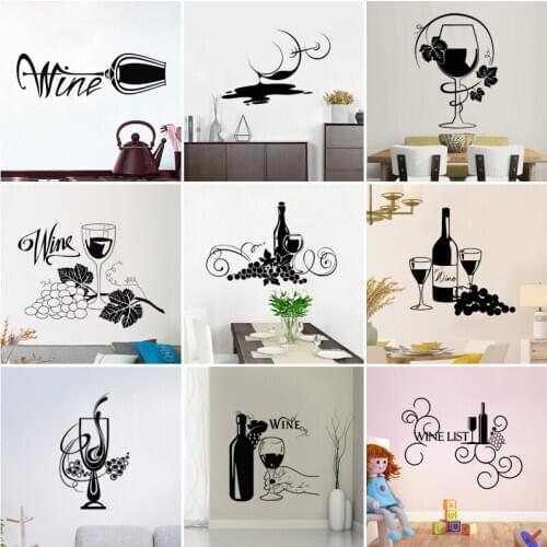 25 Styles Glass Of Wine Vinyl Wall Stickers Art Decal Home Kitchen Decor Bar Wall Sticker Gift Removable