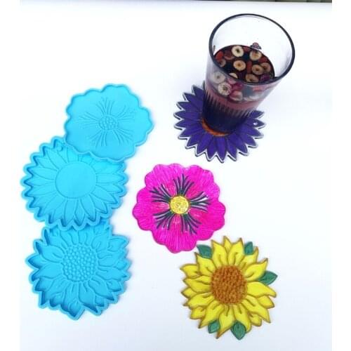 3 Pcs Flower Coaster Epoxy Resin Mold DIY Crafts Decorations Casting Tools Cup Mat Silicone Mould