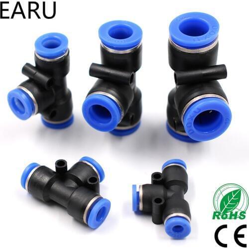 5pcs PE4 6 8 10 12MM Pneumatic (5/32'' 1/4'' 5/16'' 3/8'' 1/2'') Push In Tee 3-Way Fitting Plastic Pipe Connector Quick Fitting