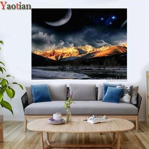 DIY 5D Diamond Painting Moon Universe Planet Mountains Landscape Diamond Embroidery Full Drill Square Cross Stitch Kit Mosaic