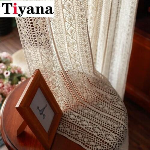 American Retro Crochet Hollow Curtain Ready Made Curtain For Living Room Bedroom Balcony Transtant Tulle Curtain JK007Z