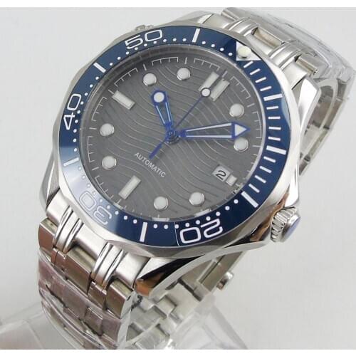 BLIGER Grey New 41mm Automatic Men Watch MIYOTA Movement Steel Band Rotating Bezel Steel Band