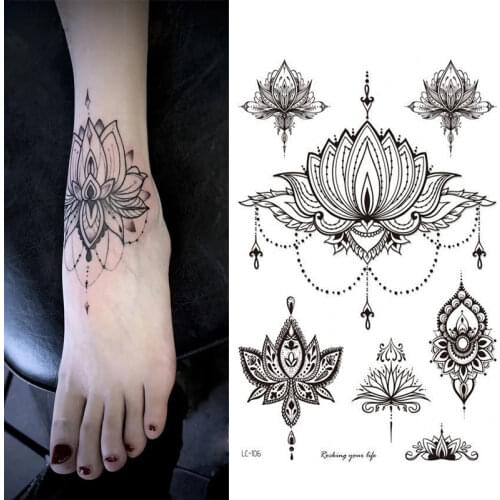 Body Art Fake Tattoo Stickers Chest Waist Arm Water Transfer Temporary Tattoos Waterproof Black Flower Lion Feather Tatoo