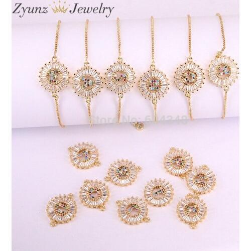 10PCS ZYZ331-4709 New Trendy 26 Letters Bracelets For Women Jewelry Gold Chains Crystal Zirconia Charm Bracelet