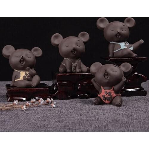 Jusen 7.5cm*7cm Ceramic Cute Lucky Mouse Tea Pet Teaware Figure Tea Accessorise Tea Ceremony Teaset Home Coffee Decorative