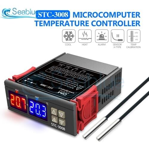 STC-3008 LED Dual Digital Temperature Controller Two Relay Output 12V 24V 220V Thermoregulator Thermostat With Heater Cooler