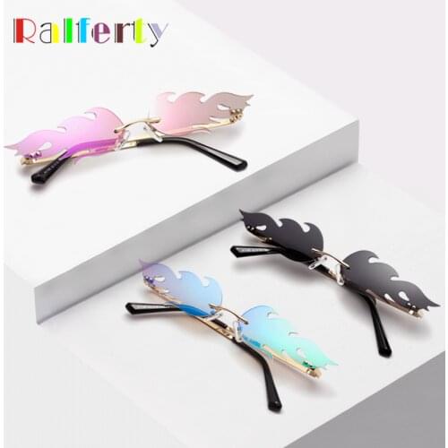 Ralferty Decorative Festival Sunglasses Women Men Bar New 2019 Fashion Fire Flame Sunglass Rimless Wave Gift Pixel Glasses W1186
