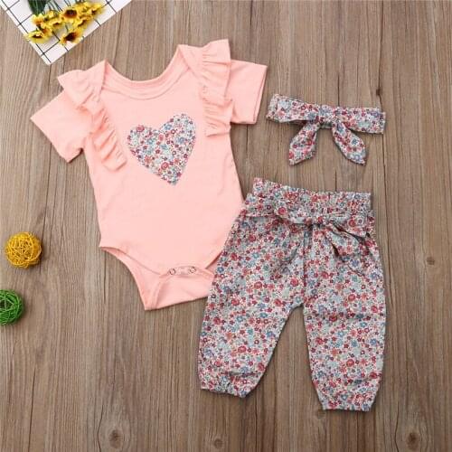 Baby Girl Clothes Romper Pant Set With Headband 3 Pcs Newborn Outfits For Girl Infant First Fashion Baby Girl Clothing Set 0-18M