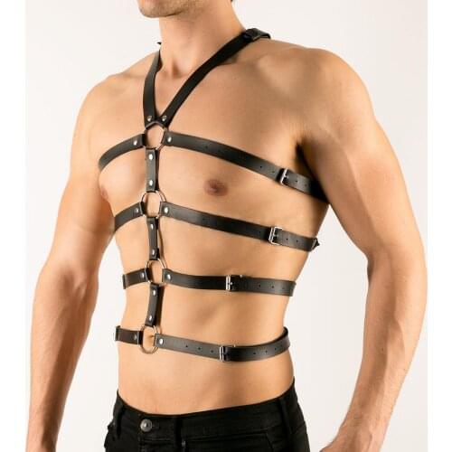 2021 Erotic BDSM Bondage Leather Harness Men O-Ring Body Chest Belts Boys Suspenders Gay Sexy Cosplay Costumes Fetish Top Wear