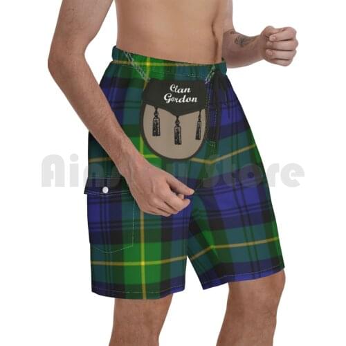 Clan Gordon Surname Last Name Scottish Clan Tartan Badge Crest Beach Shorts Men Beach Pants Swimwear Gordon