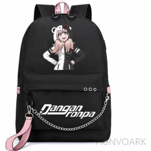 Anime Danganronpa Happy Chain Backpack For USB Charge Canvas Student Backpack For Teenagers Boys Girls School Bag