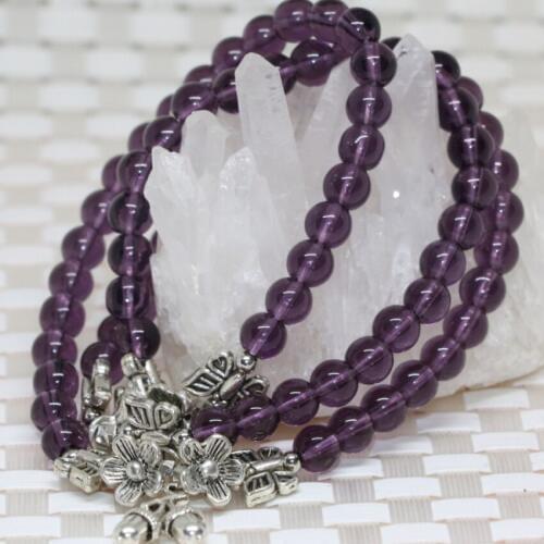 Fashion 6mm purple crystal electroplate round beads top quality multilayer long chain bracelets elastic luxury diy jewelry B2246