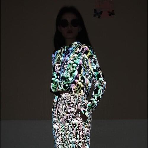 2021 Fashion Mushroom Reflective Jacket Women Sexy Cool High Waist Female Tops Spring Light-Reflecting Coats for Girls Outerwear